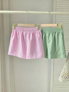 2 pcs set de nuevos Shorts Rayados Simples Diarios para Mujer - Verde y Rosa - Ver 3
