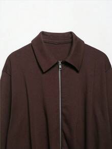 Women's Casual Solid Color Zipper Puff Jacket Coat, Fashion & Versatile, Autumn/Winter - Coffee Brown - View 7