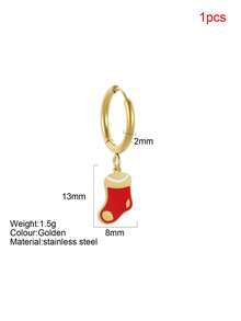 1pc Y2K Stainless Steel Enamel Cartoon Christmas Santa Claus & Reindeer Stocking Earrings, Suitable For Christmas Wear And Everyday Autumn/Winter Wear