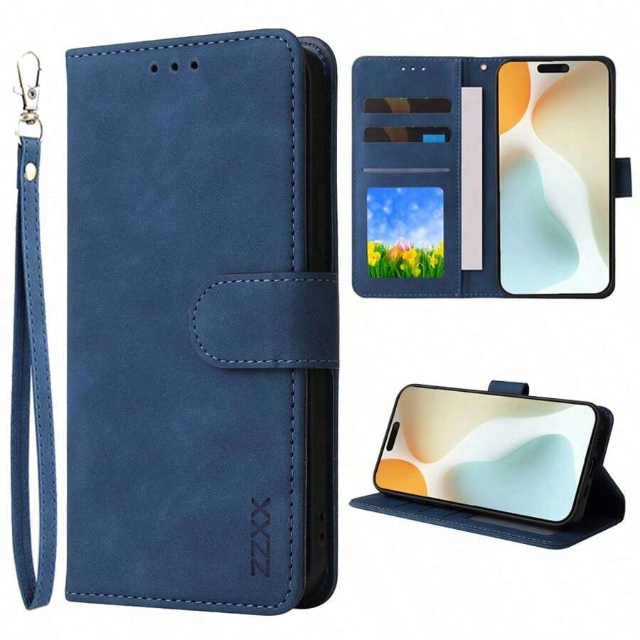 Wallet Made Of High-Quality Synthetic Leather With Card Slot, Photo Frame Holder, Gloves, Magnetic Flip Phone Case Suitable For IPhone 16 Pro Max 15 Plus 14 Pro Max 13 Pro Max 12 11 Protective Case, Business Shock Resistant Protective Card Bag - Màu xanh lam - Xem 1