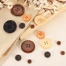 50Pcs Wooden Buttons, 9mm38 4 Hole Round Wood Sewing Button Flatback Sewing Clothing, Brown - Initial - View 4
