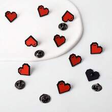 10 Pcs Vintage 8-Bit Pixel Style Heart-Shaped Enamel Lapel Pins - Game-Themed Cute Alloy Brooch, Perfect Accessory For Female Gamers, Ideal For Jackets, Backpacks, And Other Clothing Christmas Gift