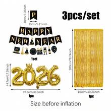 3 件套 2026 新年和圣诞节皇冠数字铝箔气球套装，黑色和金色派对新年三角旗和金色金属箔流苏窗帘，适用于新年、圣诞节、周年纪念日、情人节、墙壁装饰、节日气氛装饰 - 彩色 - 查看 2