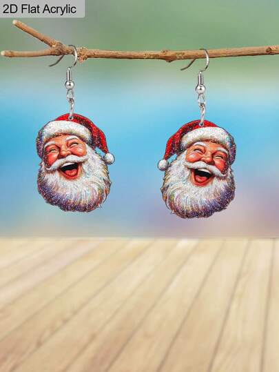 زوج من أقراط أكريليك بشكل سانتا كلوز الضاحك المرح لعيد الميلاد، أقراط قطرة سانتا كلوز السعيد، أقراط عيد الميلاد مثالية لحفلات العطلات والمناسبات اليومية، هدايا عيد الميلاد للنساء