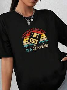 180g pure Cotton I Keep All My Dad Jokes In A Dad-a-base Shirt,New Dad Shirt,Dad Shirt,Daddy Shirt,Father's Day Shirt,Best Dad shirt,Gift for Dad fashion streetwear Summer T-Shirt For Women Casual Stylish women Breathable Print Round Neck Short Sleeve Soft graphic - Negro - Ver 6