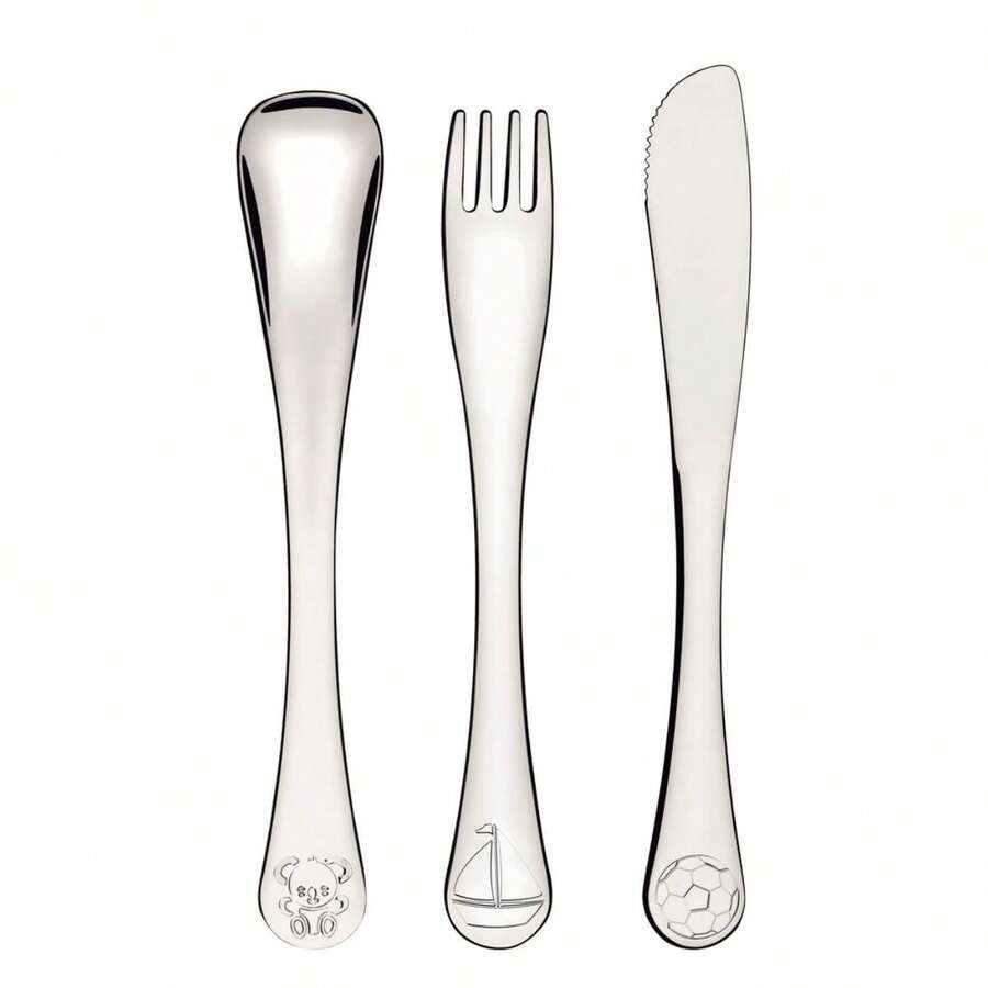 Jogo de Talheres Infantil +3 Anos Le Petit Inox com Desenhos Relevo Brilho 3 Peças Tramontina