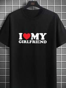 Men I Love My Girlfriend Slogan Printed Short Sleeve Tee,Disfraz De Halloween Hombre,Men Fall Clothes,Y2K,Nightmare Before Christmas - 黑色 - 查看 1
