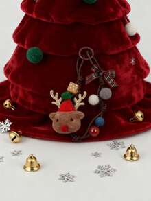 1pc Versatile Christmas Reindeer Bell Bow Star Phone Lanyard Pendant Keychain Cartoon Doll Keyring, Keychain For Car Keys, Backpack, Handbag - Multicolor - View 6