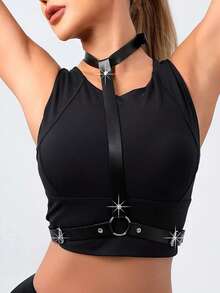 PU Leather Bra Harness Casual PU Leather Body Harness Belt Halloween Accessories Belt Adjustable Valentine's Day Gift - Black - View 5