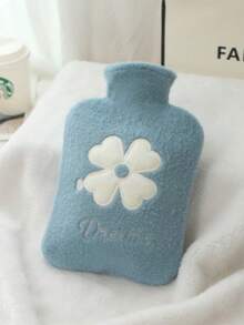 Hot Water Bottle, 500ml Small Hot Water Bottle With Cover Warm Water Bag With Soft Premium Faux Fur Cover 2-In-1 Water Bag For Cold & Hot Compress Mini Hot-Waterfor - Blue and White - View 1