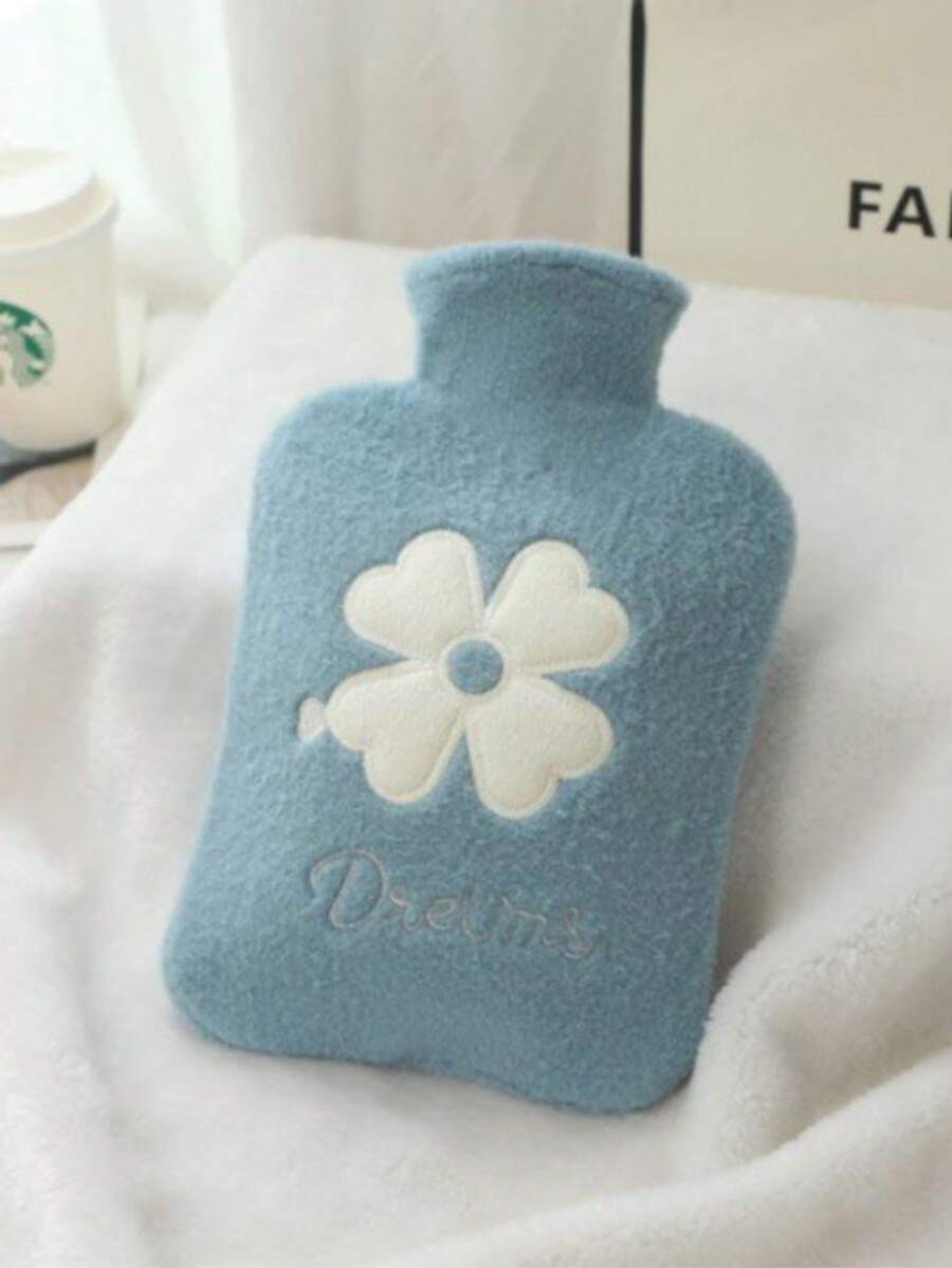 Hot Water Bottle, 500ml Small Hot Water Bottle With Cover Warm Water Bag With Soft Premium Faux Fur Cover 2-In-1 Water Bag For Cold & Hot Compress Mini Hot-Waterfor - Blue and White - View 1