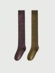 1/2/5 Pairs Women Metallic Shiny Over,The,Knee Socks, Vintage Thigh High Socks, Versatile For Spring/Summer Calf Socks, Halloween, Cozy Socks
