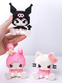 小颗粒可爱猫咪动物积木套装，卡通人物积木套装 - 耐用、可收藏、完美生日礼物、室内装饰、家居装饰、可爱积木卡哇伊卡通积木拼装玩具生日拼图娃娃礼物装饰小挂件 - 彩色 - 查看 1