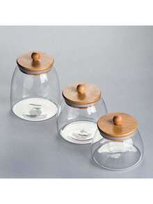 1 Piece Round Glass Storage Container, High Borosilicate Glass Sealed Storage Bottle With Wooden Bead Bamboo Lid, Suitable For Tea, Snacks, Grains, Nuts, Kitchen Organization And Storage. There Is A Promotional Offer Now