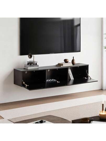 TV Cabinet, Wand Mounted Lowboard Cabinet 160x30.5x34cm, Zwart view 2