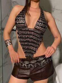 1件黑色Y2K风格性感身体链，手工仿珍珠配饰，适合夜店、派对和聚会，也是送给女性的绝佳礼物。 - 黑色 - 查看 13