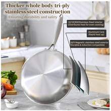 三层不锈钢炒锅/煎锅，适用于所有炉灶、烤箱、不粘烹饪表面、厨房用具 - 彩色 - 查看 5