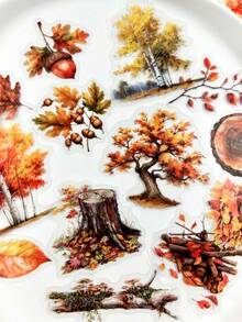 50pcs/Pack Vintage Tree & Floral Stickers For Scrapbooking, Diary, Album Decoration, Spring/Summer/Autumn/Winter Scrapbook Supplies Stationery - Multicolor - View 10