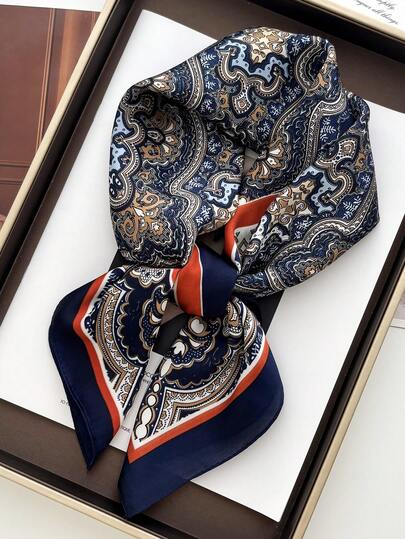 1pc Paisley Print Faux Silk Men's Bandana, Versatile Neck Scarf, Headband, Decoration