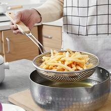 High-End Stainless Steel Wooden Handle Colander - Fine Mesh Cooking Spoon, Suitable Food Preparation And Oil Filtering - Choice Pasta And Noodles, Home Kitchen And Restaurant Use,Kitchen Accessories, A Must-Have Kitchen Tools Gift For Home Chefs, Space-Saving Storage For Kitchen Organizers , Christmas Kitchen Gifts Idea