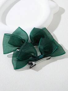 2pcs Mesh Layered Elegant Mesh Bow Hair Clips, Cute Side Bangs Hair Clips, Sweet Bow Clips For Girls - A - View 6