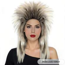 Punk Style Medium-Long Straight Wig | Synthetic Fiber | 5 Color Choices (Black/Ginger Orange/Beige White/Black Mixed With Silver/Black Ombre Blonde) | Natural Looking | Breathable Adjustable Cap | Daily & Halloween Party Christmas Nightclub Cosplay Rocker Disco Use | Ideal Choice For Gifts | Birthday Performance, Festival Hairpiece-Playing, Stage Props, Decors, Etc - Multicolor - View 2