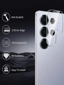 3pcs Camera Lens Protector Film Compatible With Samsung Galaxy S23/S23 Plus/S23 Ultra, Galaxy Z Flip 5, Galaxy Z Fold 5, Galaxy S24 Ultra, S24 FE, A06, A16, A26, A36, A56, Galaxy S25 Ultra, Galaxy Z Flip 7, Galaxy Z Fold 7 - Clear - View 2