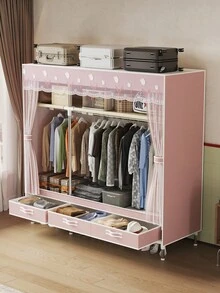 1 件加厚钢架便携式衣柜，带挂式衣柜整理系统、双网门帘、多层储物架、底部抽屉和顶部甲板空间，适用于卧室和房间装饰