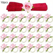 10pcs Rose Napkin Rings For Valentine's Day, Artificial Rose Napkin Rings, Handmade Flower Napkin Rings, Fake Rose Flower Napkin Rings For Wedding Table Decor, Suitable For Valentine's Day Party