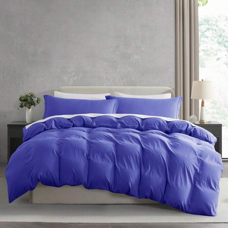 Soft Prewashed California King Duvet Cover Set, 3 Piece, Zipper Closure, 104x98 Inches Duvet Cover And 2 Pillow Shams - No Comforter, In 2025 - Xanh hoàng gia (Không có chăn) - Xem 1
