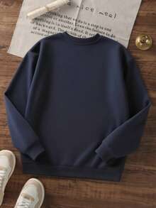 1pc Girls & Teens Students Casual Printed White Crew Neck Pullover Sweatshirt, Suitable For Autumn & Spring