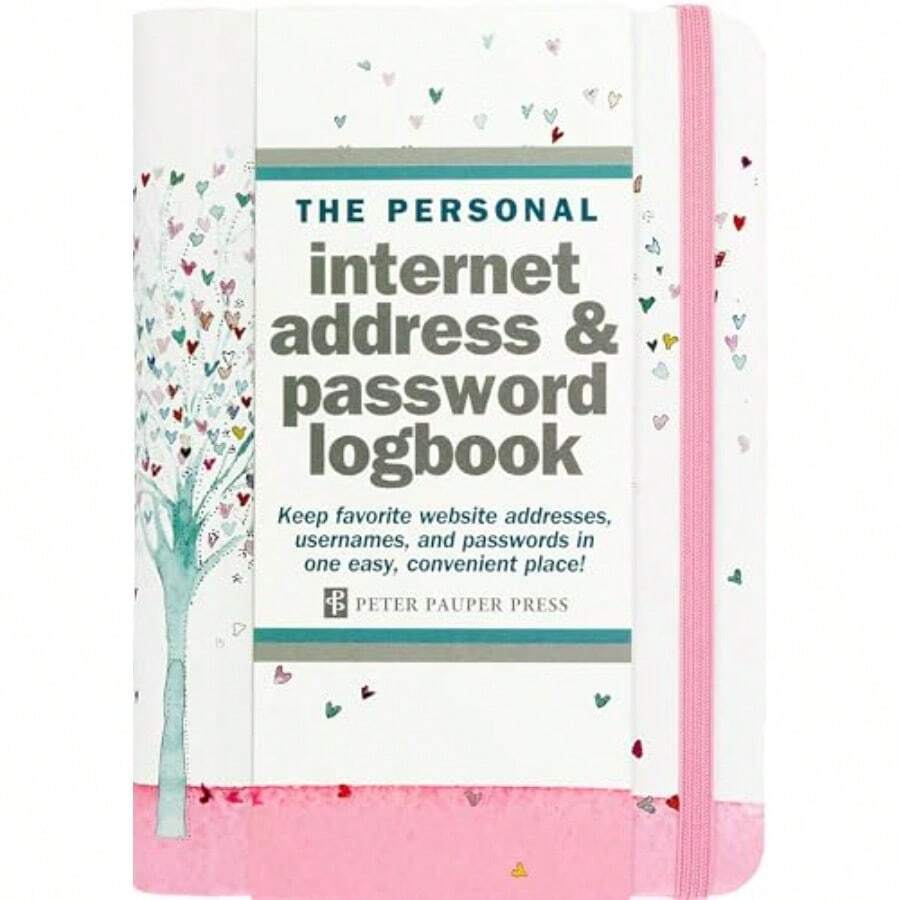 Tree Of Hearts Internet Address And Password Logbook Removable Cover Band For Security