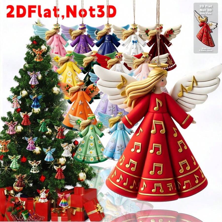 16 adornos navideños planos 2D para árbol de Navidad: colgantes de madera con forma de ángel niña. Decoración navideña para el hogar. - vistoso - Ver 1