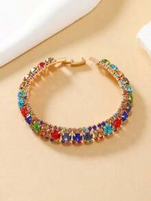 1PC Full Rhinestone Decor Bracelet For Women – Sparkling Crystal Statement Jewelry, Elegant & Glamorous Accessory For Parties, Special Occasions, Or Everyday Wear, Lightweight And Durable - Vàng nhiều màu - Xem 3