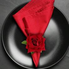 10pcs Rose Napkin Rings For Valentine's Day, Artificial Rose Napkin Rings, Handmade Flower Napkin Rings, Fake Rose Flower Napkin Rings For Wedding Table Decor, Suitable For Valentine's Day Party
