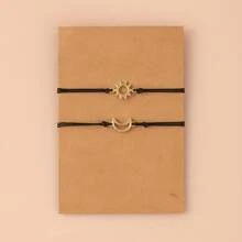 Fashion Alloy Sun, Moon, And Star Friendship Bracelet - Adjustable, Suitable For Casual Wear Or As A Gift - Vàng - Xem 5