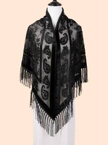 1pc Women's Vintage Velvet Tassel Jacquard Shawl Scarf, Fashion Triangular Scarf For Women Suitable For Dresses, Parties, Dancing, Keeping Warm And Slimming In Autumn/Winter