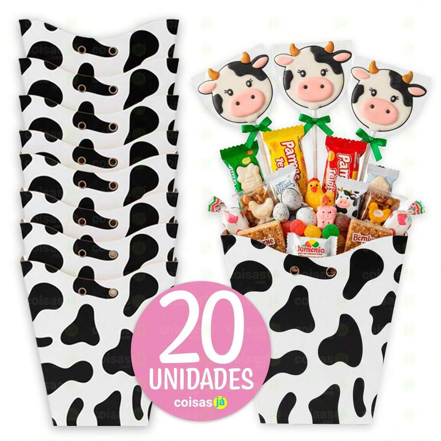 Kit 20 Chachepo Cachepot Vaquinha Fazendinha Caixinha de Doces Lembrancinhas Vaca