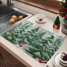 1pc Christmas Theme Trivet Mat, Christmas Pattern Absorbent Drying Mat, Kitchen Decor Coffee Machine Mat, Handmade Coffee Pot Draining Mat, Kitchen Floor Mat, Dining Table Mat, Kitchen Counter Dish Drying Mat, Breakfast Mat, Anti-Slip Heat-Resistant Draining Mat, Diatomite Draining Mat, Hides Stains, Super Absorbent Kitchen Mat, Easy To Clean Dish Rack Mat, Suitable For Kitchen, Dining Table, Cafe, Bar, Holidays, Parties, Home Decor, Holiday Gifts