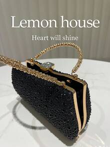 1 szt. Czarna, błyszcząca, luksusowa kopertówka z kryształkami, elegancka, formalna torebka, odpowiednia na wieczorne przyjęcie, wesele, galę, festiwal, uroczystość - Czarne - Zobacz 8