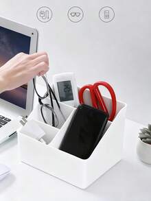 Caja de almacenamiento de cosméticos minimalista de 4 rejillas en forma de trapecio, portalápices para estudiantes, organizador de sala de estar para control remoto y varios