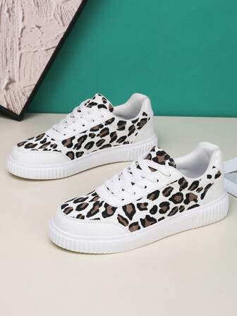 Women's Leopard Print Casual Sneakers, Comfortable Outdoor Driving Shoes, Running Shoes, Hiking Shoes, Skateboard Shoes, Low-Top Lace-Up