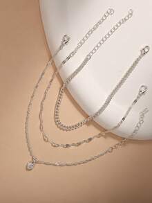 Tkool Bộ 3 vòng tay Classic Element, mặt dây chuyền hình trái tim Cubic Zirconia, bộ vòng tay 3 lớp đeo hàng ngày dành cho nữ - Bạc - Xem 5