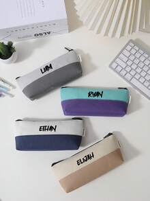 Penar personalizabil, text personalizabil, geantă de creioane din pânză Oxford de mare capacitate, penar personalizat cu model patchwork în două culori, ideal pentru ziua de naștere, aniversare, cadouri de Crăciun pentru prietenă, familie, prieteni, colegi de clasă, profesori, colegi