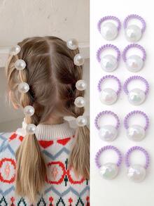 10pcs Cute Pearl Colored Pink, Purple, Blue Small Hair Ties/Scrunchies - Multicolor - View 5