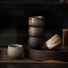 1个石制茶杯，日本古董大师杯，功夫茶具80毫升复古手工陶瓷咖啡杯抹茶杯，以及家庭办公室都非常适合