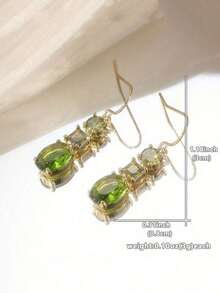 1 Pair Green Vintage Geometric Pendant Earrings Decorated With Synthetic Cubic Zirconia, Suitable For Women To Wear On Festivals And Parties - 金子 - 查看 7