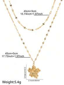 1pc Adjustable Length Double Layer Necklace For Women, Suitable For Most, Made Of Stainless Steel, Layered Design, Fashionable And Unique. This Necklace Is In Bohemian Style, Featuring A Smooth Chain And A Delicate Chain With Floral Pendant, Adding A Bohemian Vibe To Your Outfit, Suitable For Beach, Festivals, And Daily Wear.