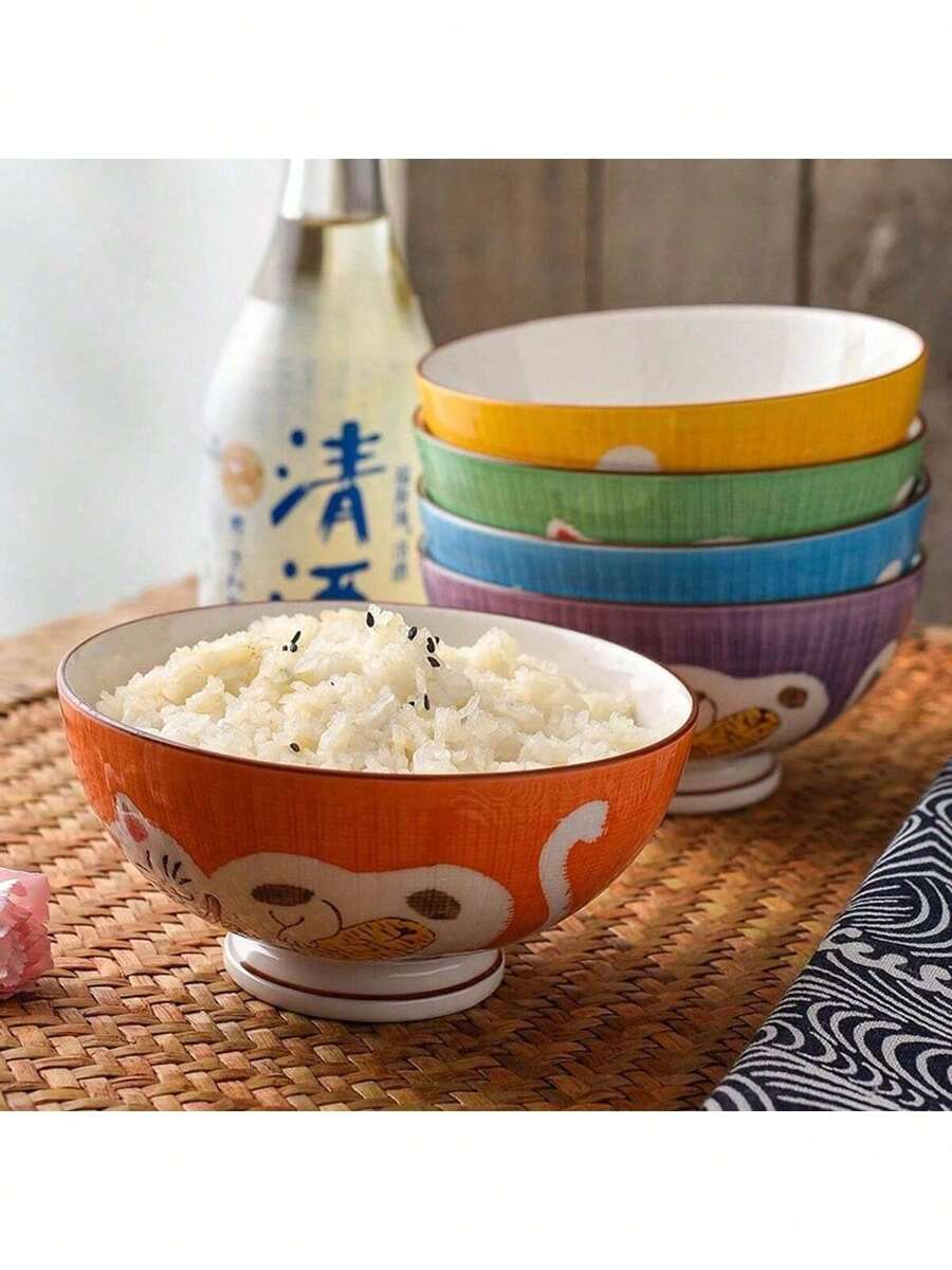 1 قطعة/5 قطع أطباق أرز سيراميك على الطراز الياباني برسومات قطة كرتونية لطيفة، أطباق شوربة وحبوب ونودلز وسلطة من البورسلين الملون العتيق، مجموعة أدوات مائدة آسيوية للمطبخ وطاولة الطعام، أطباق تقديم، هدية منزل جديد - متعدد الألوان - مشاهدة 1