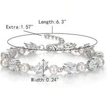 Crysdue Wedding Bridal Link Bracelet Brides Bridesmaids, Marquise Cubic Zirconia Tennis Bracelets Women Prom Jewelry - E_珍珠+立方氧化鋯,銀色 6.3-7.87 英寸 - 查看 2